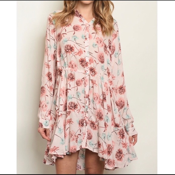 En Creme Dresses & Skirts - Blush Floral Long Sleeve Tunic Dress En Creme Dresses & Skirts - Blush Floral Long Sleeve Tunic Dress